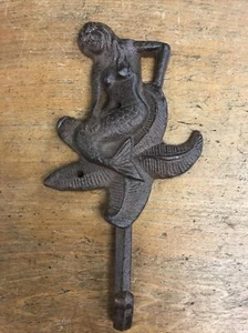 Gusseisen Meerjungfrau Haken Wandhänger Dekor Strand Maritim Handtuch Halter Dekor 8" - Bild 1 von 3