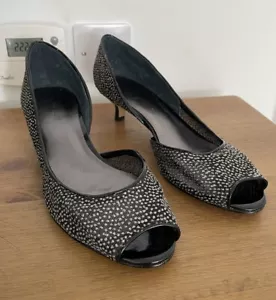 Ladies Black Mix NINE WEST Sparkle Kitten Heel Party Shoes  - Size 10W - Picture 1 of 22