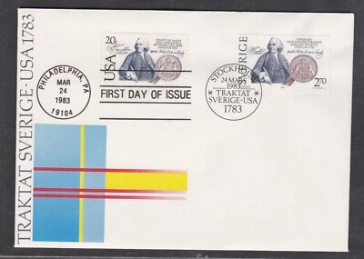 SUÉCIA EUA 1983 DUELO FDC BICENTENÁRIO FRANKLIN BRAÇOS SUECOS + CARTÃO + PRESTÍGIO - Imagem 1 de 3