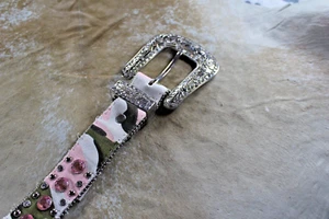 Angel Ranch Womens Belt Extra Large Gun Camouflage Pink Crystal Studs Cowgirl - Picture 1 of 24