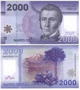CHILE 2000 Pesos UNC POLYMER Banknote (2012) P-162b Prefix DH Vergara-Silva Sign - Picture 1 of 1