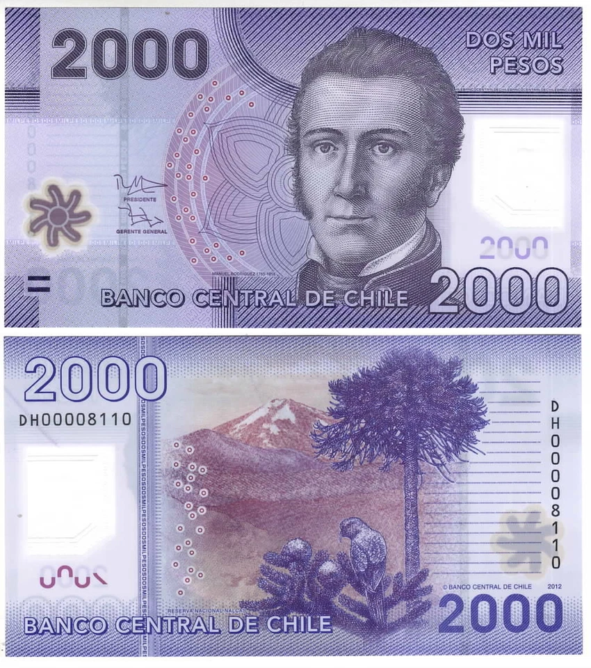 CHILE 2000 Pesos UNC POLYMER Banknote (2012) P-162b Prefix DH Vergara-Silva Sign - Image 1 of 1