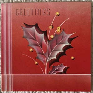 Unbenutzte Weihnachtsart Deco Stechpalme Beerenblatt rot Vintage Grußkarte 30er 40er - Bild 1 von 3