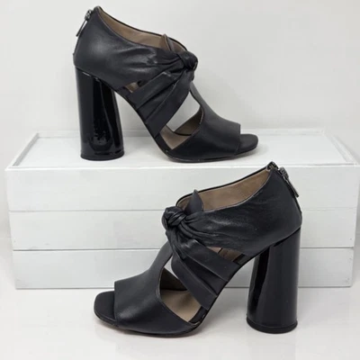 Donald J PLINER BAILEY Cuero Negro Peep Toe Tacones Altos Cremallera Trasera Talla 7M Foto 1 de 4