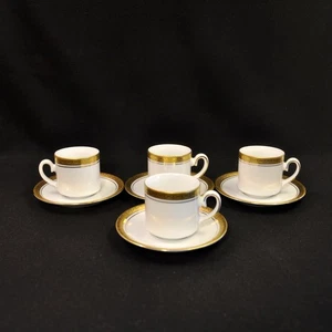 Tirschenreuth Set of 4 Cups & Saucers Demitasse White w/Encrusted Gold HTF 1940+ - Picture 1 of 14