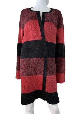 Cárdigan Suéter Cyrus Rojo A Cuadros Difuso Cálido Peso Pesado Longline Para Mujer’s XL Boho Foto 1 de 4