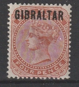 1886 GIBILTERRA F.BOLLI DE BERMUDAS SOBRESTAMPADOS 4p. BRUNO NARANJA 1 VAL MLH N - Imagen 1 de 2