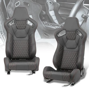 Pair of Vinyl Leather Orange Reclinable Racing Seat Universal Fit Left+Right - Picture 1 of 8