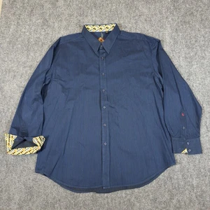 Robert Graham Button Shirt Men’s 3XL Yellow Flip Cuff Long Sleeve Blue Stripes - Picture 1 of 13