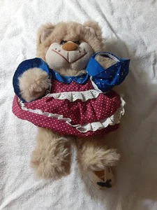 Vintage TRAPPERS Plüschbär in rotem Kleid gepunktet Spitzenbesatz blauer Kragen *1 Schuh - Bild 1 von 8