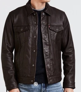 100% Genuine Leather Mens Levi's Jacket Brown Size Medium M - Picture 1 of 8