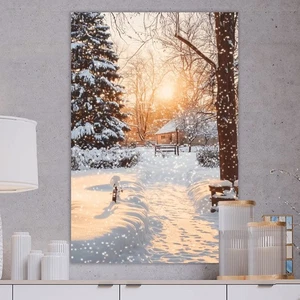 Hütte Leinwand Bild Modern Farbig Winter Landschaft Natur Schnee Weihnachten Weg - Bild 1 von 2