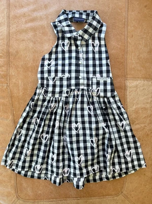 Pantalones de mezclilla Calvin Klein - Vestido para niñas - Blanco y negro a cuadros con corazones - Talla 6 Foto 1 de 4