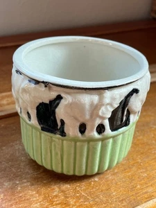 Vintage Small Marked Green & Black w White Elephants Ceramic Pottery Vase Pot - - Picture 1 of 11