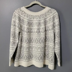 Suéter Jill Grande Petite Fair Isle Nórdico Suave Cómodo Acogedor Mujer Blanco Gris - Imagen 1 de 10