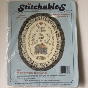 Vintage Dimensions HOME IS WHERE THE HEART IS Cross Stitch Kit 5"x7" Oval 7793 - Picture 1 of 6