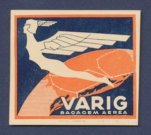 VARIG Airline Brasil - Etichetta bagaglio Art Deco vintage 2,5 pollici - Foto 1 di 2