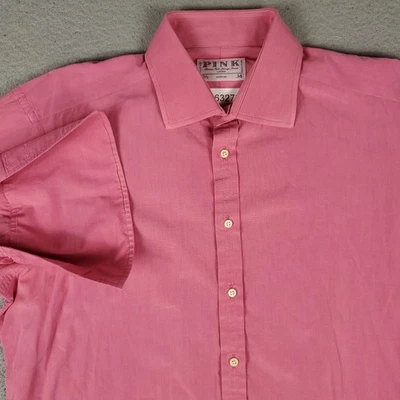 Thomas Pink Shirt Mens 16.5 34 Pink Dress Button Up Long Sleeve * - Image 1 of 4