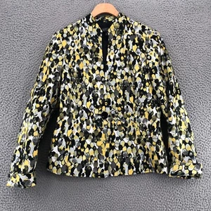 Kasper Jacket Womens 6 Yellow Floral Sheen Button Collarless Blazer Career Work - Picture 1 of 10
