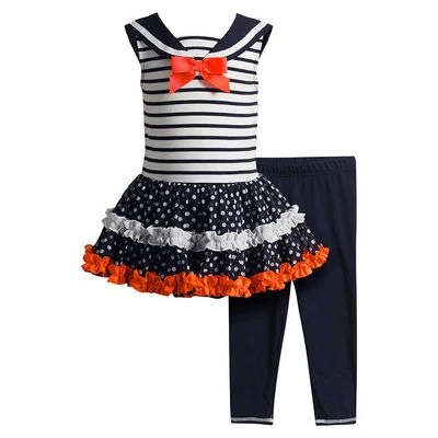 2 PIEZAS Disfraz de Marinero Cuello a Rayas Tutú Vestido Legging Conjunto Niñas Pequeñas 4T Foto 1 de 4