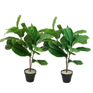 2 Set 25" Artificial Fiddle Leaf Fig Tree Natural Textured Potted Plant Bonsai - Picture 1 of 6