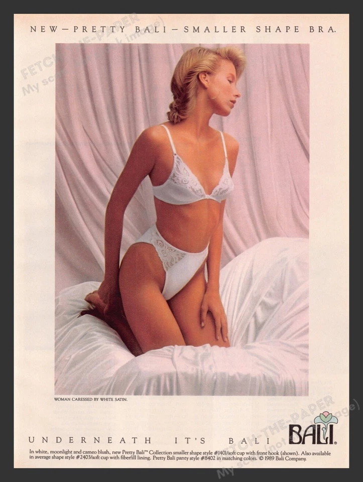 Bali White Satin Bra & Panties Lingerie 1980s Print Advertisement Ad 1989 - Image 1 of 1