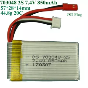 New 703048 2S 850mAh 7.4V JST Plug 20C Battery For Udi U829 U829A U829X RC Drone - Picture 1 of 4