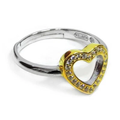 Anello Cuore Dorato in Argento Sterling 925 e Zirconi Bianchi Misura Regolabile  - Immagine 1 di 3