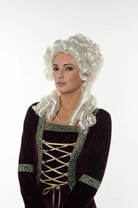 Queen Elizabeth Renaissance Victorian Lady Shinny Silver White Wig Europe H0156 - Picture 1 of 5