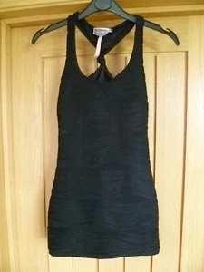 Lipsy London black mini dress top bodycon stretch wave ribbed racer back uk4 S - Picture 1 of 6