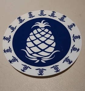 Vintage Pineapple Design Plate by CURZON Cobalt Blue & White  JAPAN "Welcome"  - Picture 1 of 5
