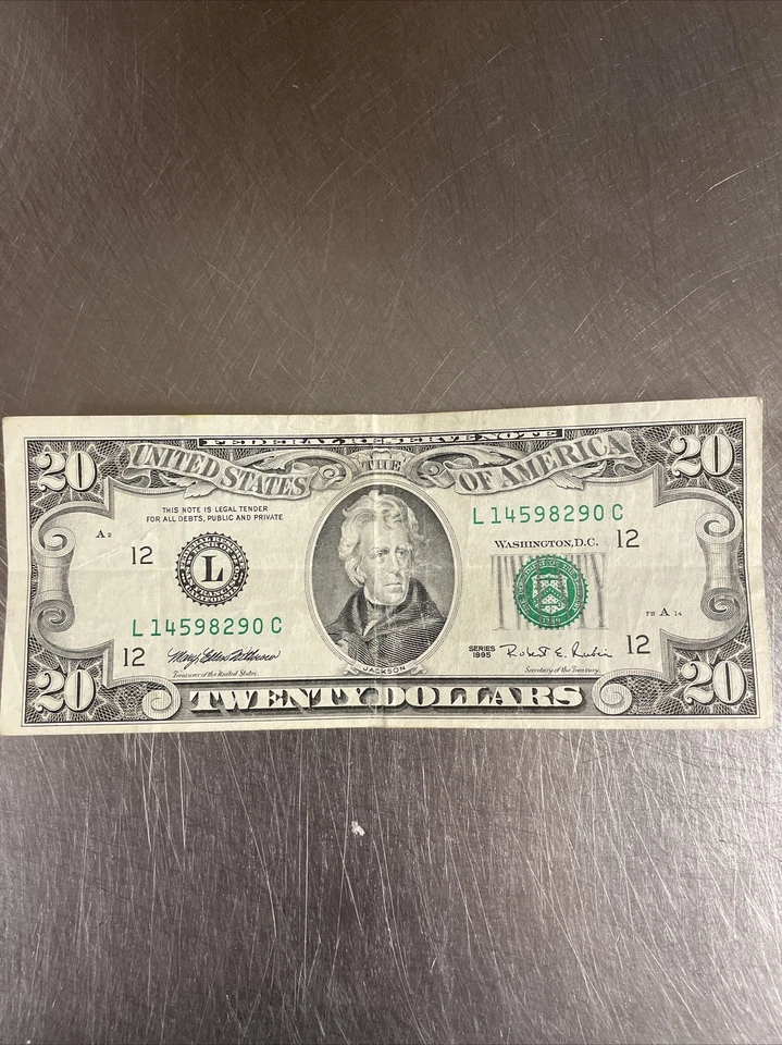 1995 $20 Twenty Dollar Bill Rare Federal Reserve Note Vintage Miscut - Image 1 of 4
