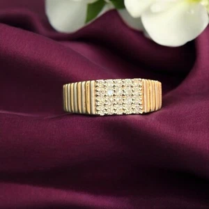 Pave 0.60 Cts Round Brilliant Cut F/VS Diamonds Men's Wedding Band Ring 14K Gold - Picture 1 of 17