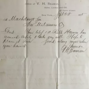 Antico marinaio Letterhead V H nasconde pelle e olio New York NY 1875 - Foto 1 di 5