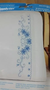Janlynn Pillowcase Embroidery Kit Blue Floral 20" x 30" - Picture 1 of 4