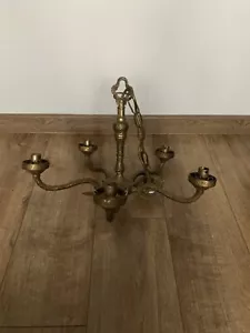 Vintage Unique Heavy Brass 5 Arm Chandelier - Picture 1 of 24
