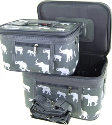 Elephant Print 2 Piece Train Case Cosmetic Set Travel Toiletry Luggage-Grey - Image 1 of 4