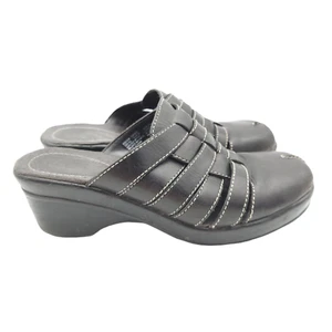 Dr Scholls Sandals Womens 6.5 Brenna Black Leather Shoes Comfort Slip On - Picture 1 of 12