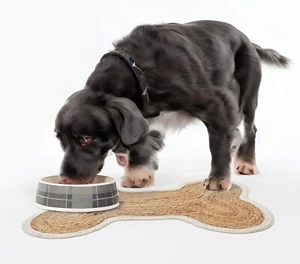 Handmade Natural Jute Dog Bone shape Feeding Mat, Eco-Friendly Pet Food Bowl Rug - Picture 1 of 9