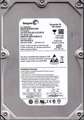 Seagate ST3750640NS pn: 9BL148-038 fw: 3.AQJ s/n: 5QD... WU 750GB SATA 4419 - Image 1 of 3