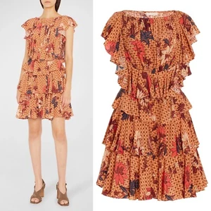 Ulla Johnson Ayla Mini Abito Ruffle Giardino Rosa Taglia 4 - Foto 1 di 10