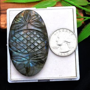 144.00 Cts Natural Labradorite 56mmx33mm Oval Hand Carving Flashy Loose Gemstone - Picture 1 of 6