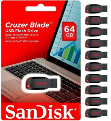 SanDisk Cruzer Blade 64GB USB 2.0 Flash Drive Thumb Drive Memory Stick (10 Pack) - Image 1 of 4
