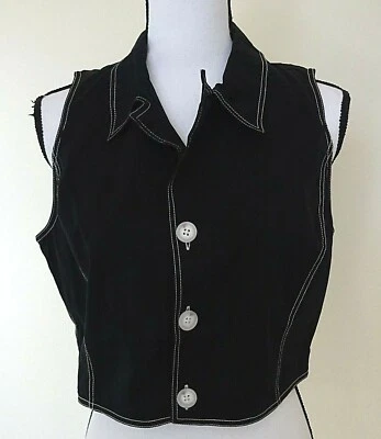 Polo Ralph Lauren Chaleco Top Para Mujer Talla 12 Negro Botón Frontal Algodón Sin Mangas Foto 1 de 4