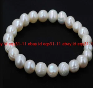 10-11mm Natural South Sea White Baroque Pearl Elastic Bracelet 7.5'' - Picture 1 of 12