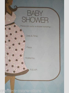 Glittered "Pregnant Belly" Baby Shower Party Invitations w/ Envelopes - Picture 1 of 2