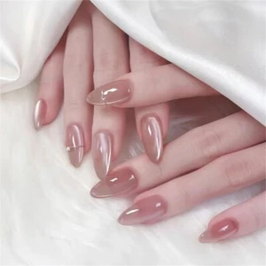24 Pcs Rhinestones Acrylic Nail Simple Press On Nail Almond Shape False Nail - Picture 1 of 8