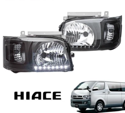 Toyota Hiace 200 Series 1-2 Head Light Lamp White with LED Inner Black - Image 1 of 4