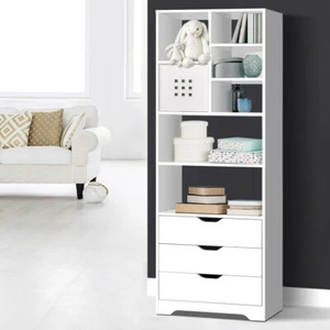 Bookcase Display Shelf 3 Drawers Storage Cabinet Stand Book CD Organiser White - Picture 1 of 7
