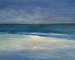 “Peaceful Beach” New Oil Painting by Gina Vann 16 in. x 20 in. Large Unframed - Picture 1 of 11
